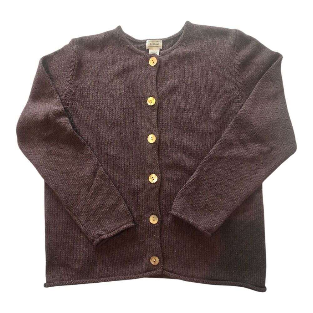 vintage ll bean Silk Blend Knit  Cardigan Brown Sweater Gold Buttons Womens M